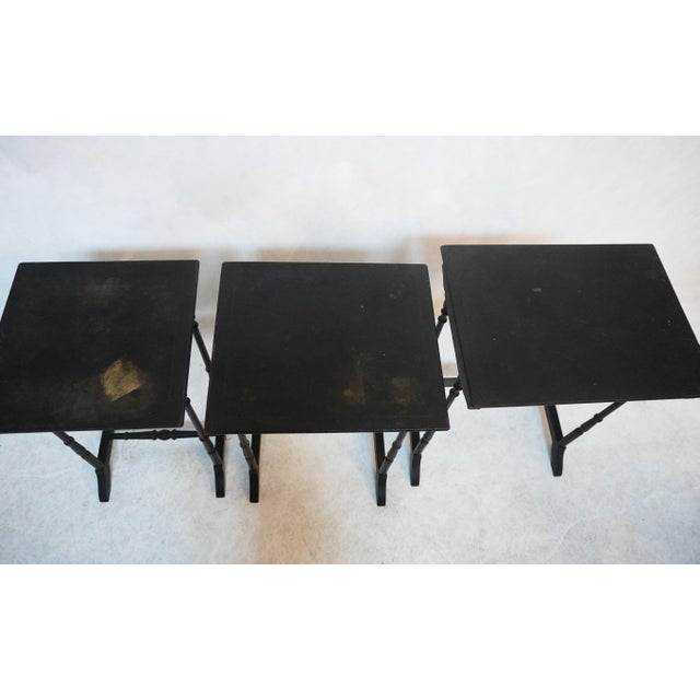 20th Century Antique Victorian Black Lacquer Nest of 3 Tables For Sale - Image 9 of 18