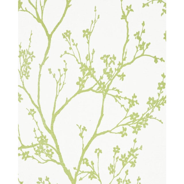 Schumacher Twiggy Paperweave Wallpaper in Leaf For Sale