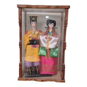 Vintage Korean Wedding Dolls in Glass & Wooden Case