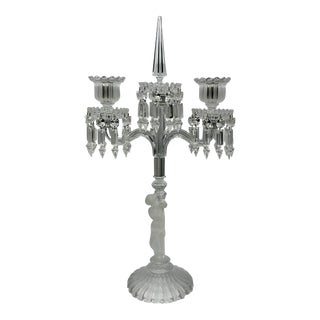 Vintage Baccarat Crystal Enfant Two-Light Frosted Glass Figural Candelabra For Sale