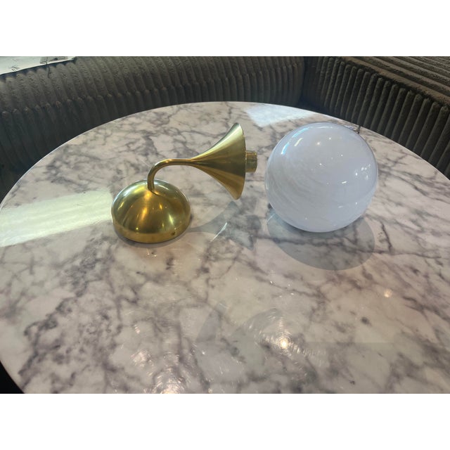 2020s Aerin by Visual Comfort Signature Cristol Small Single Sconce Hand-Rubbed Antique Brass With White Glass For Sale - Image 5 of 6