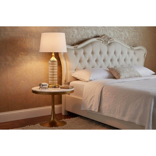 Large Signed Dresden Hand Cut Block Crystal and Brass Table Lamp 31 Inch Hollywood Regency For Sale - Image 14 of 14