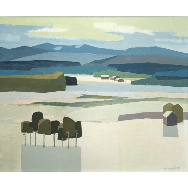 Mid-Century Modern 'Light Over the Valley' Swedish Original Semi-Abstract Landscape Oil Painting, Framed For Sale - Image 12 of 13