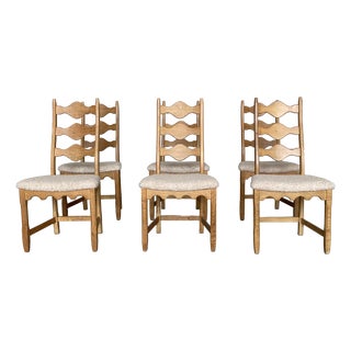 Danish Brutalist Oak Dining Chairs by Henning Kjærnulf for EG Møbler, 1960s, Set of 6 For Sale