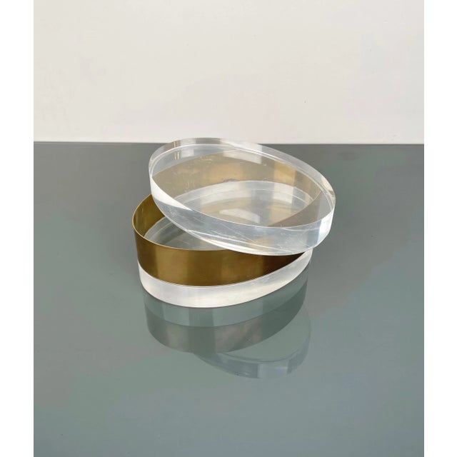 Italian Oval Decorative Box in Acrylic Glass and Brass, 1970s For Sale - Image 9 of 11