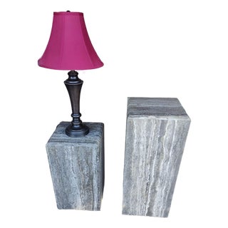 Stunning Pair of Travertine Pedestals For Sale