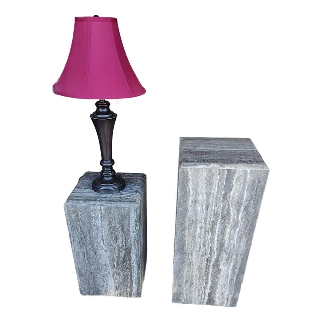 Stunning Pair of Travertine Pedestals For Sale