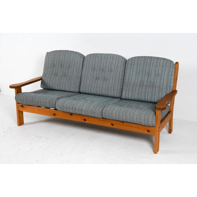 1970s Mid Century Modern Scandinavian Pine Sofa W Tufted Cushions For Sale - Image 4 of 8