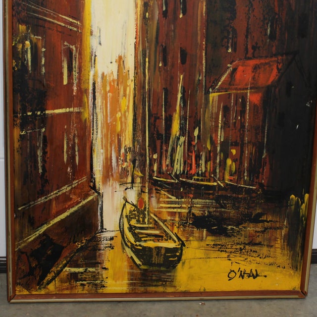 1960s 1970s Large Signed Oil Painting on Board | European Canal For Sale - Image 5 of 7