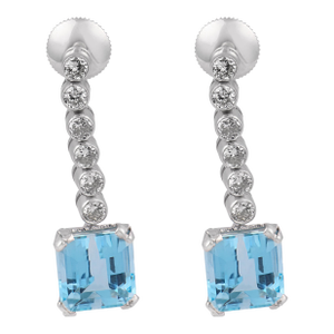 Vintage 6.60 Carat Aquamarine Diamond Platinum Drop Earrings, A Pair