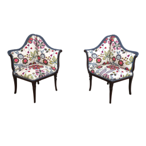 Pair Stunning Newly Upholstered Vintage Corner Fireside Chairs