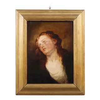 Follower of Van Dyck, Female Face, Late 1700s, Oil Painting on Panel, Framed For Sale