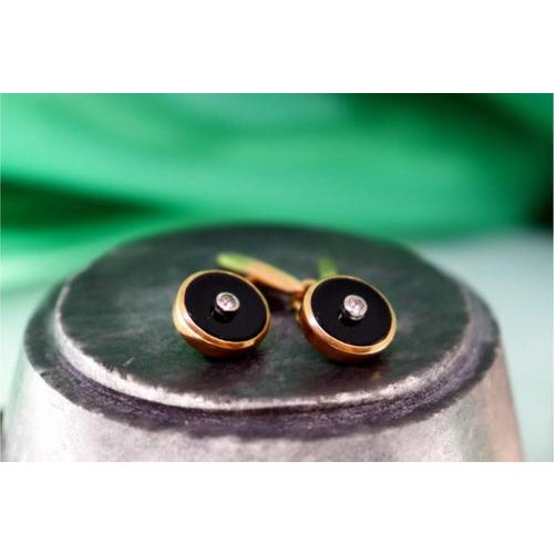 Oval-Shaped Gold Cufflinks with Zirconias, Set of 2 For Sale - Image 3 of 7