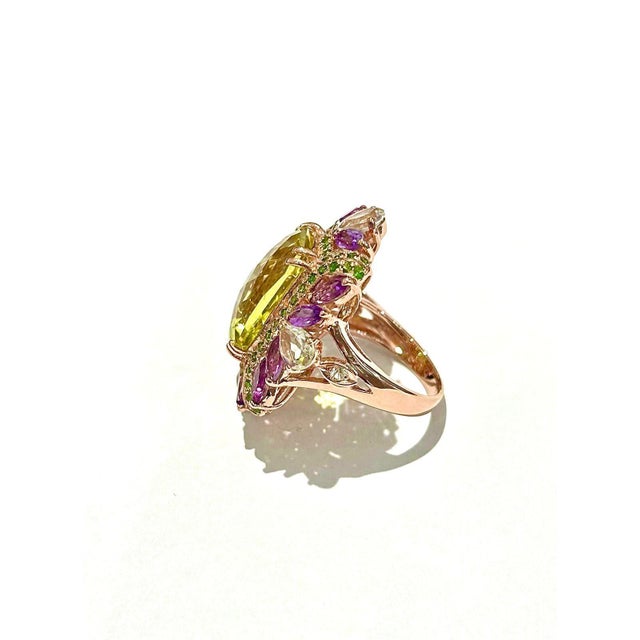 Bochic "Capri" Vintage Amethyst, Garant & Lemon Quartz Ring Set In 18K Gold & Silver For Sale - Image 4 of 18