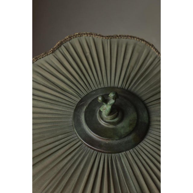 Swedish Art Deco Table Lamp in Green Patinated Bronze with Pleated Shade, 1930s For Sale - Image 12 of 18