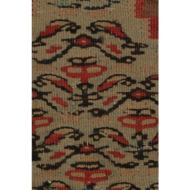 Beige Antique Traditional Senneh Persian Red and Blue Wool Kilim With Earth Tones For Sale - Image 8 of 10