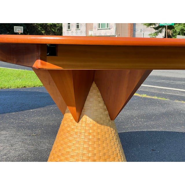 Pierantonio Bonacina 1980s Vintage Italian Modern Dining Table on Rattan Base With Leaf by Pierantonio Bonacina For Sale - Image 4 of 12