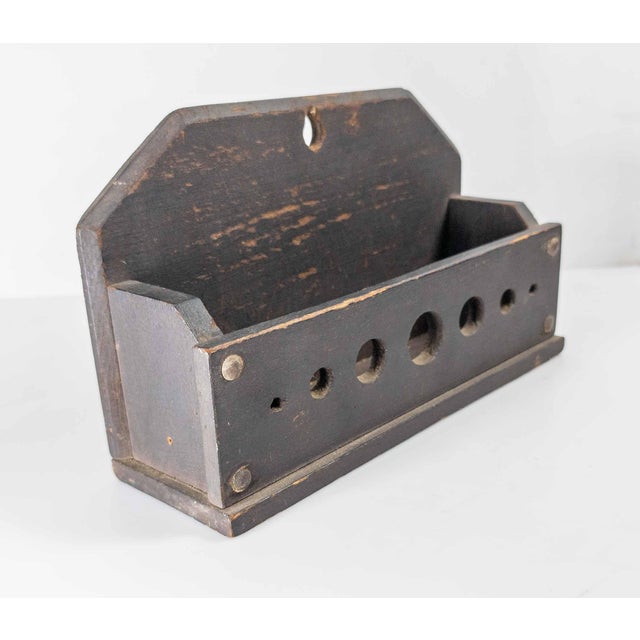 19th Century Primitive Farmhouse Black Painted Wall Mail or Letter Shelf For Sale - Image 4 of 12