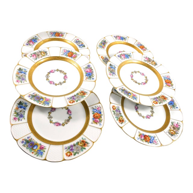 1910s Rosenthal Lot of Six White Floral Dinner Plate - Set of 6 For Sale