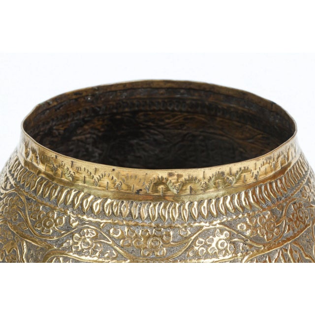 Persian Antique Islamic Mamluk Revival Engraved Brass Calligraphic Bowl, 19th Century For Sale - Image 3 of 14