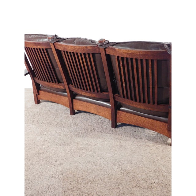 Vintage Antique Style Mission Prairie Arts & Crafts Dark Oak Scallop Back Sofa For Sale - Image 10 of 16