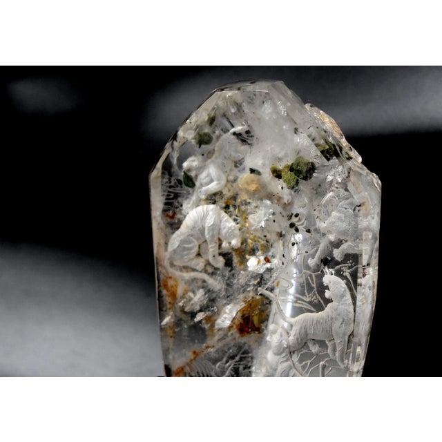 White Rock Crystal Tiger Kingdom Sculpture Hand Carved For Sale - Image 8 of 13