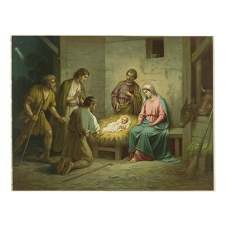 Adoration of the Shepherds Nativity Scene, 1900, Chromolithograph For Sale