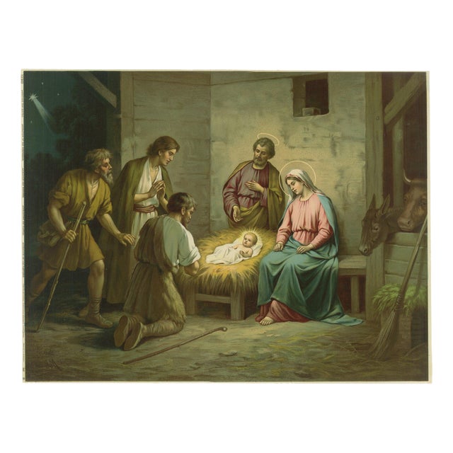 Adoration of the Shepherds Nativity Scene, 1900, Chromolithograph For Sale