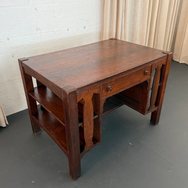 Mission Stickley Brothers Style Arts & Crafts Double-Sided Desk With Bookshelves For Sale - Image 3 of 9