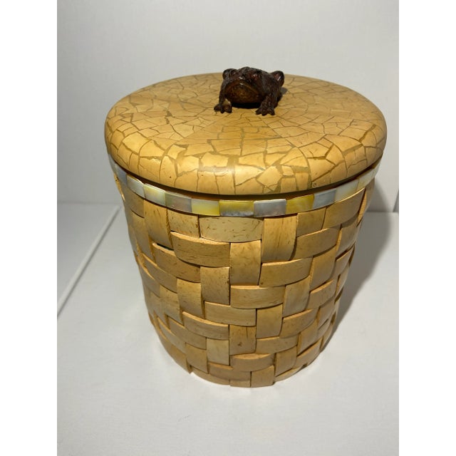Byzantine Vintage Wood and Shell Mother of Pearl Frog Ice Bucket - Euc For Sale - Image 3 of 12
