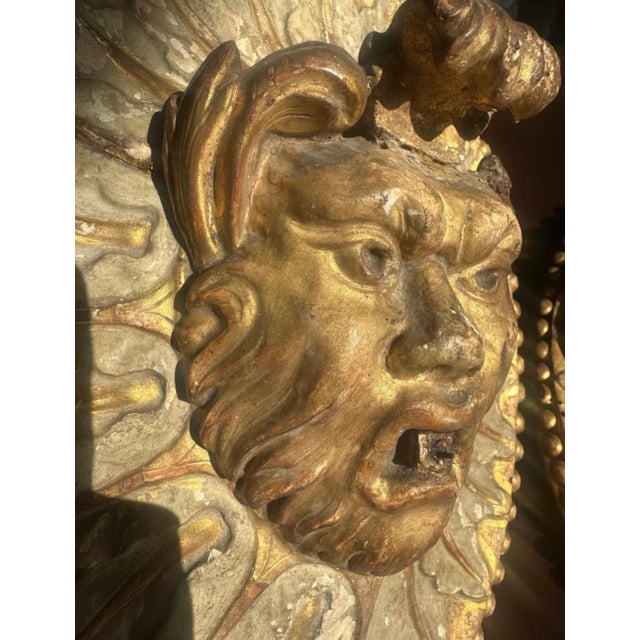 Antique Italian Carved Wood Candle Sconce Pair Figurative Gold For Sale - Image 4 of 10