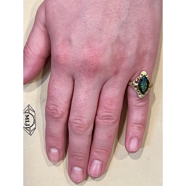 6 Ct Natural Marquise Cut Green Tourmaline Ring in 14 Karat Yellow Gold For Sale - Image 11 of 18