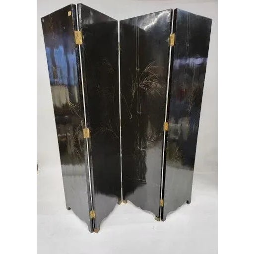 Vintage Chinese Mother of Pearl Coromandel Lacquered Screen Room Divider For Sale - Image 4 of 7