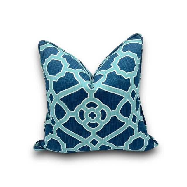 Handcrafted decorative pillow cover from 100% cotton in P. Kaufmann’s Tile fabric, known for its bold, geometric lattice...