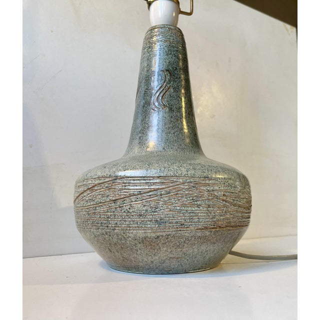 1970s Swedish Modern Stoneware Table Lamp in Dusty Green Glaze, 1970s For Sale - Image 5 of 12