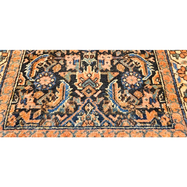 Textile Near Square Size Vintage Persian Malayer Area Rug in an All Over Design in Navy, Ivory For Sale - Image 7 of 14