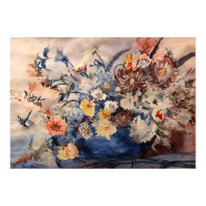 Sir Jacob EpsteinBritish Modernist Vibrant Watercolor Painting of Flowers, c.1930s