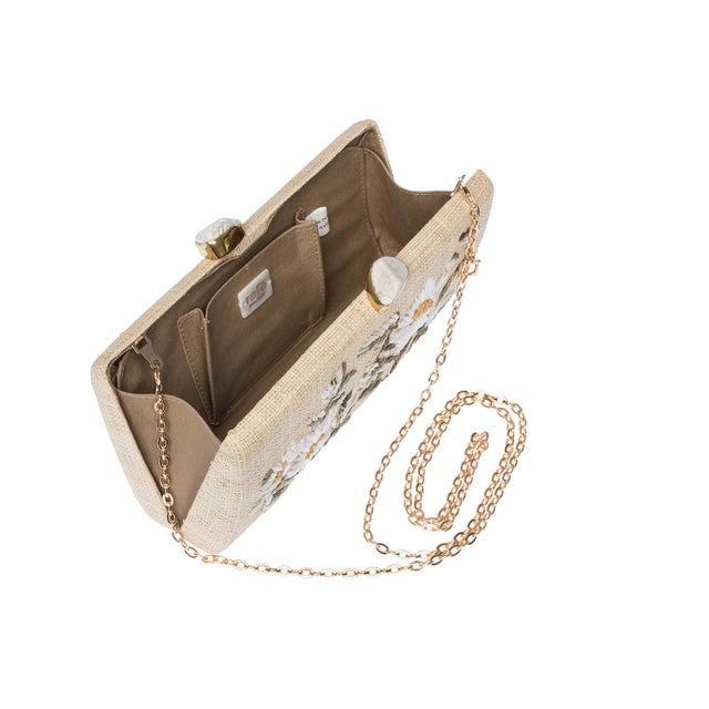 2020s Alessandra Embroidered Long Clutch in White / Natural For Sale - Image 5 of 7