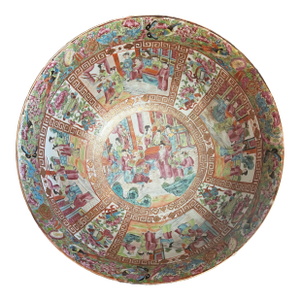 Large 19th Century Chinese Export Rose Medallion Punch Bowl