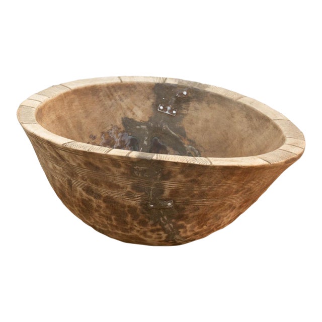 Metal Strapped African Dough Bowl For Sale