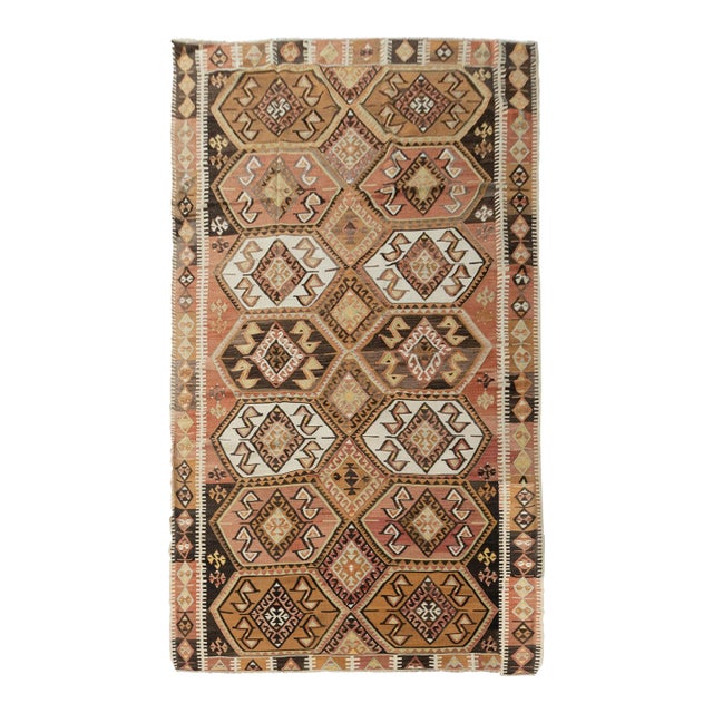 Vintage Circa 1940 Soft Terracotta Turkish Kars Kilim Rug Runner 4'1 X 11'8 For Sale
