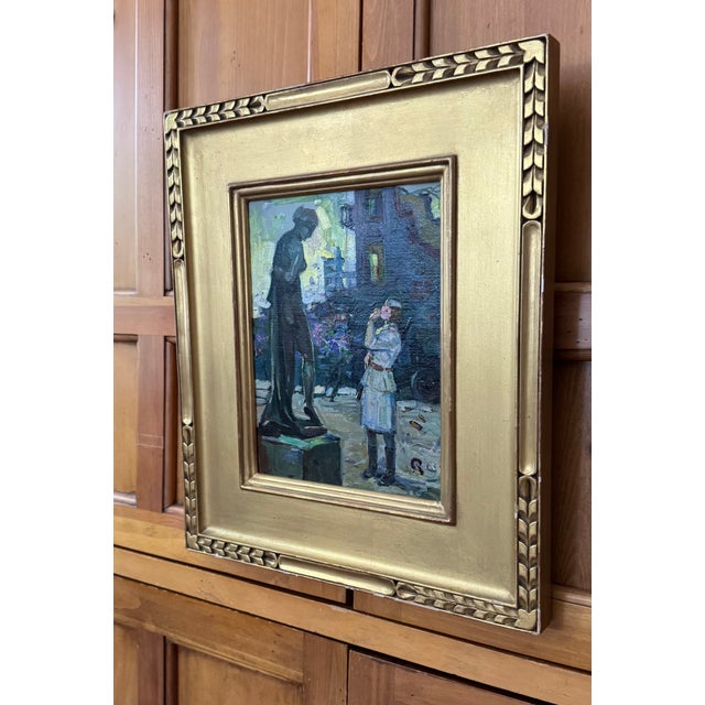 Mid-Century Modern "The War Is Over" by Joseph Puchinskiy, Oil on Pressed Board, C. 1950's For Sale - Image 3 of 6