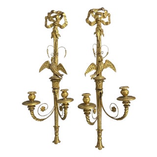 Early 20th Century Italian Carved Large and Giltwood Two-Light Sconces - A Pair For Sale