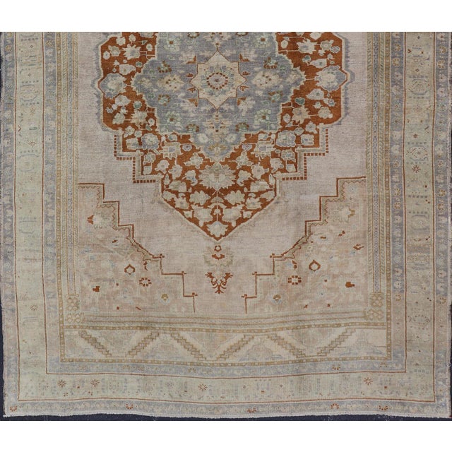 Vintage Turkish Oushak Rug in Brown, Pale Green, Taupe & Taupe Light Purple For Sale - Image 4 of 17