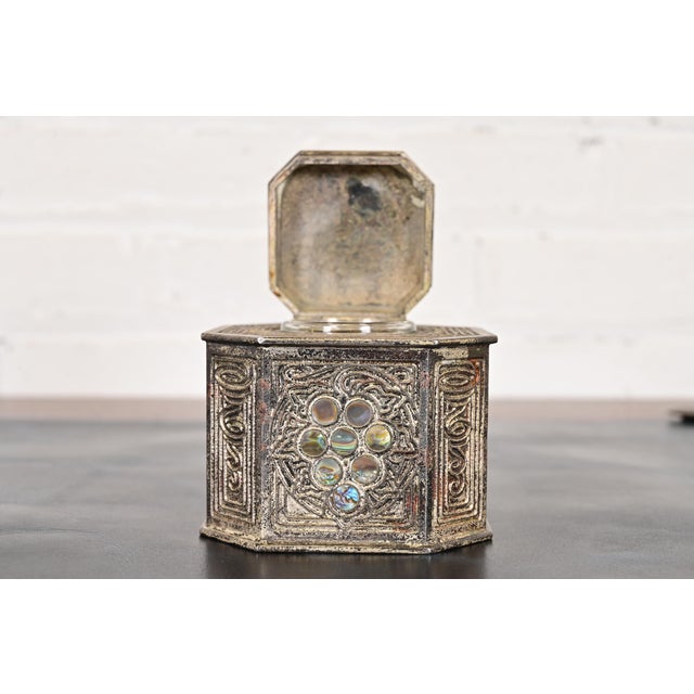 Silver Tiffany Studios New York Silvered Bronze and Abalone Inkwell For Sale - Image 8 of 15