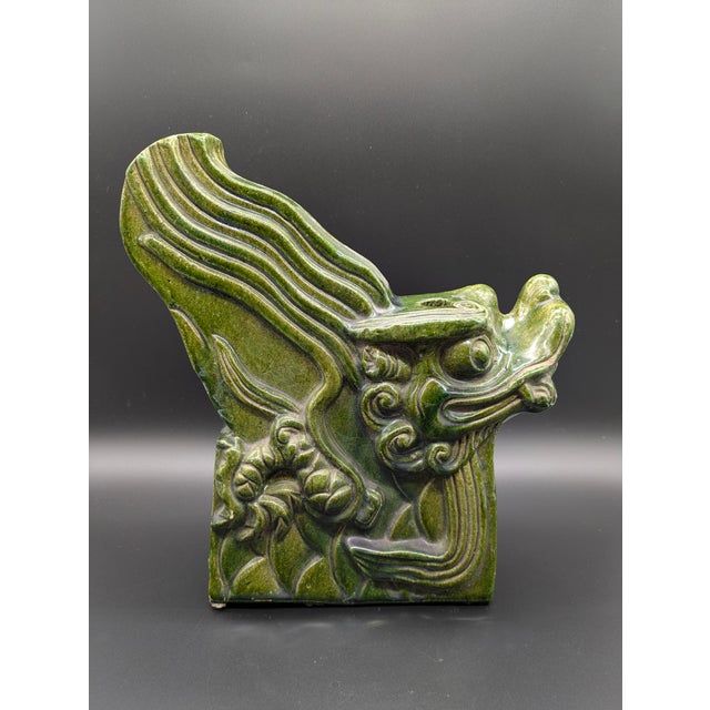Antique Chinese Chiwen (Dragon) Sancai-Glazed Roof Tile: Qing Dynasty For Sale - Image 4 of 11