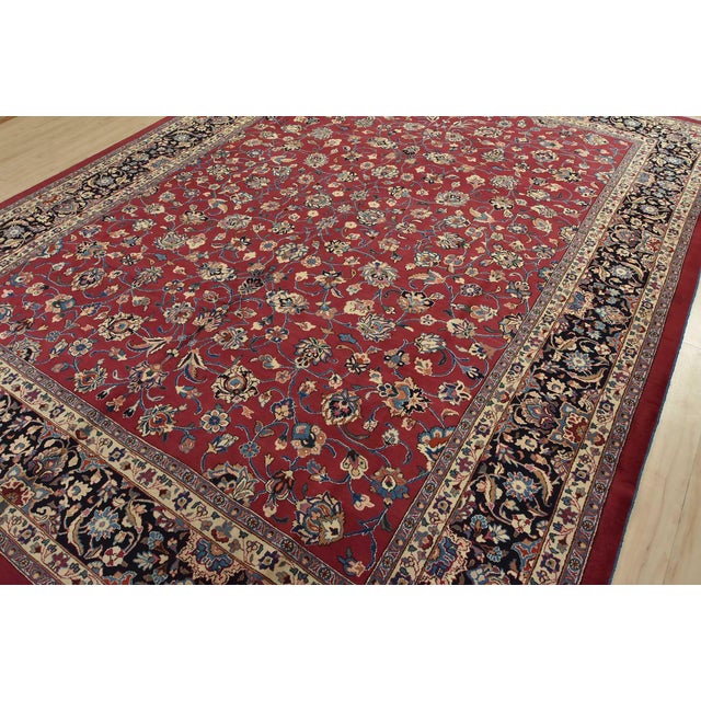 Farmhouse Mashad Rug 9’11” X 13’1” Red Wool Vintage Traditional Hand-Knotted Carpet For Sale - Image 3 of 15