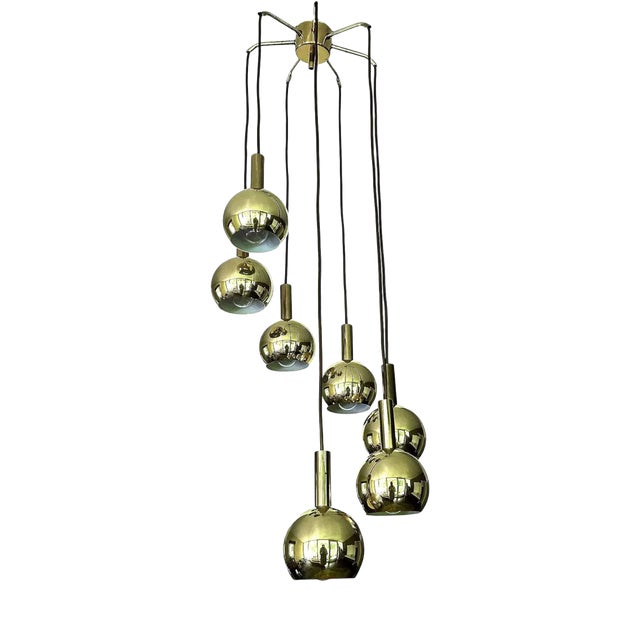Space Age Pendant Light in Brass from Staff Leuchten, 1970s For Sale