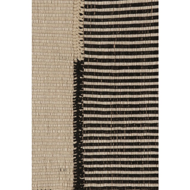 Rug & Kilim Rug & Kilim’s Accent Kilim, Square Rug in Bold, Textural White and Black Stripes For Sale - Image 4 of 8
