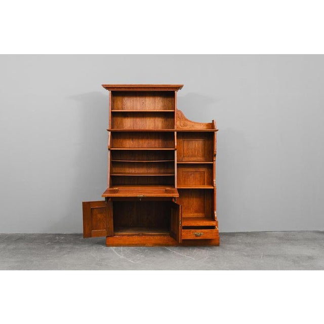 Early 20th Century Art Nouveau Bookcase with Secretary Compartment in Oak For Sale - Image 4 of 18